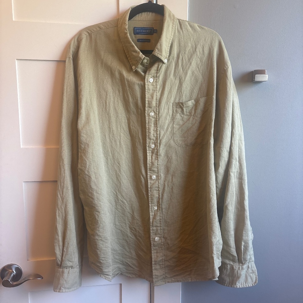 Biltmore XL men’s linen cotton blend khaki tan button down shirt